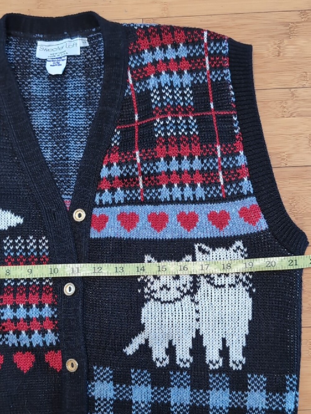 Sweater Loft Cute Cat Patchwork Knit Vest Knit Size Large - Picture 8 of 11